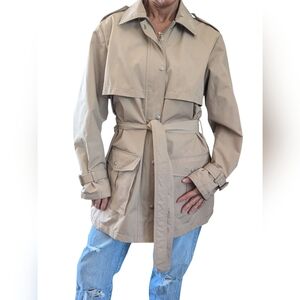 Vintage Y2K GAP Hooded Trench Coat Belted Short Utility Jacket Coat Size L